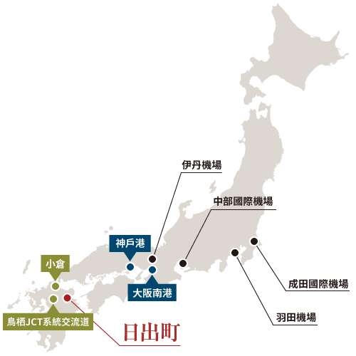 日本国内の地図の日出町の位置図